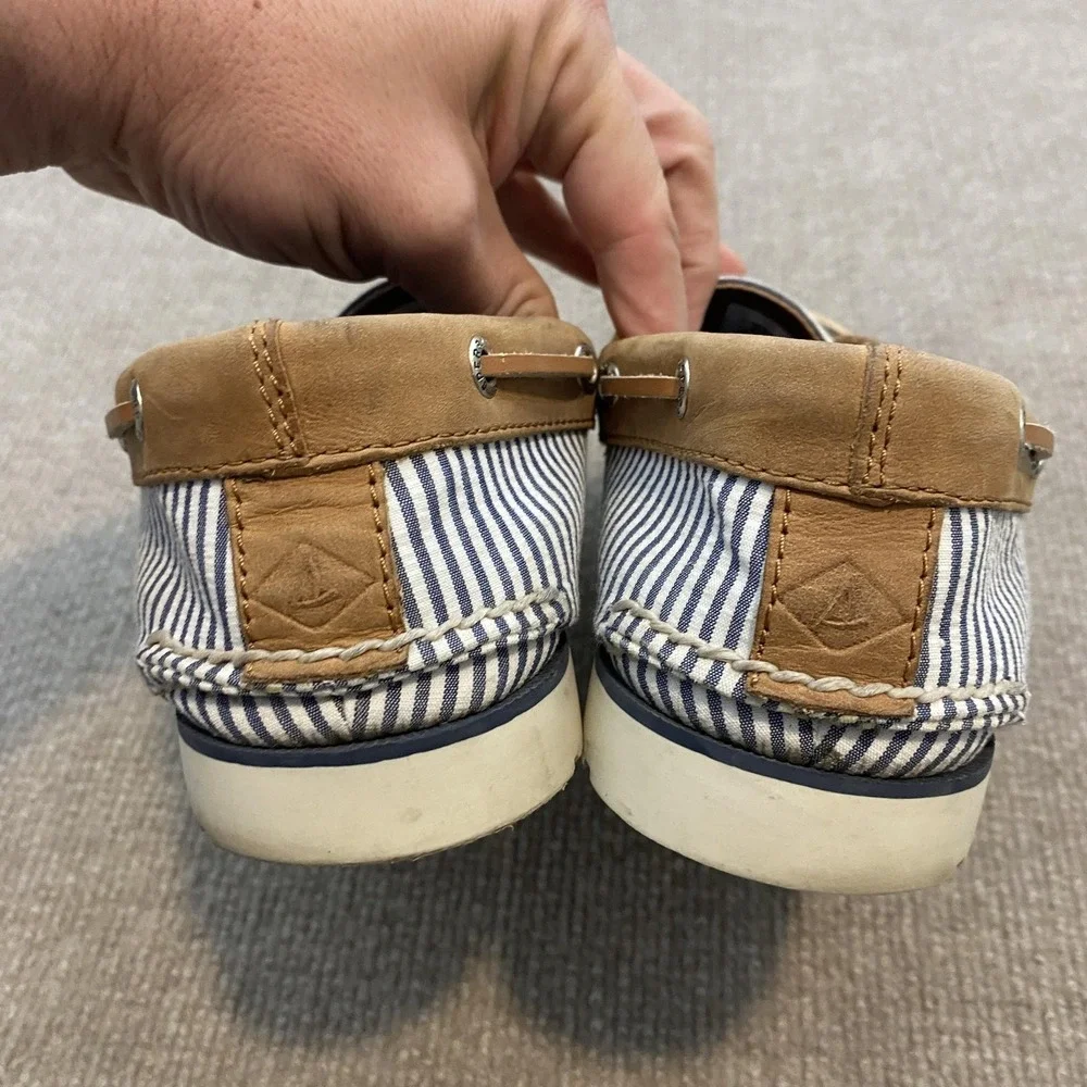 Sperry Top-Sider Shoes Mens Size 8 Blue Striped Canvas Boat Casual STS22036